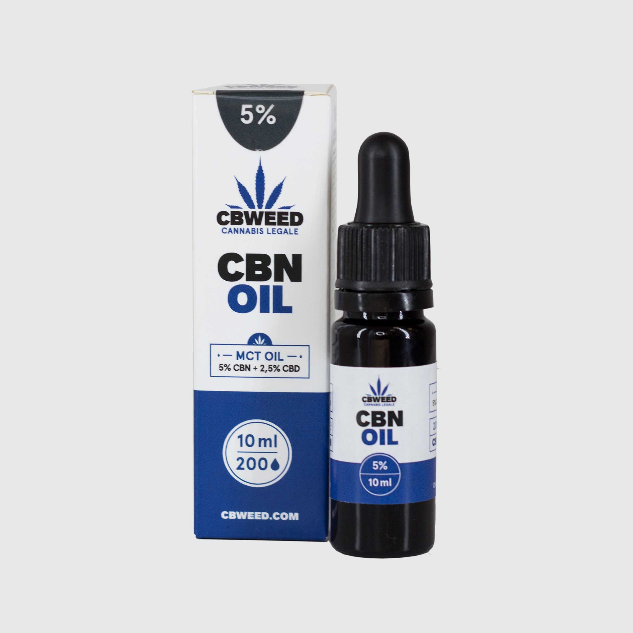 Olio al CBN 5% con Olio al CBD 2,5% e olio MCT